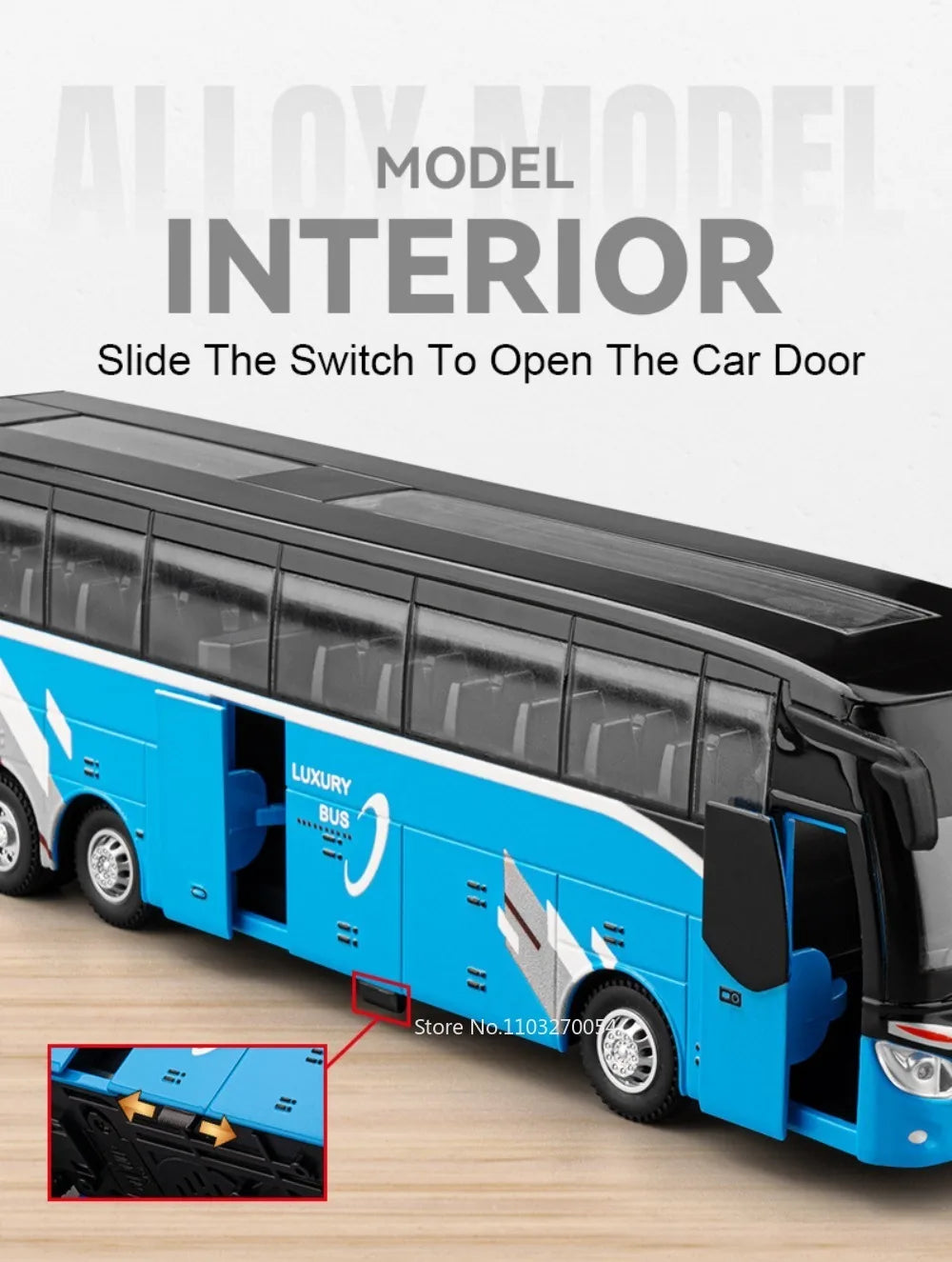 Business Single Decker Bus Alloy Models Doors Opened with Sound Light Pull Back Bus