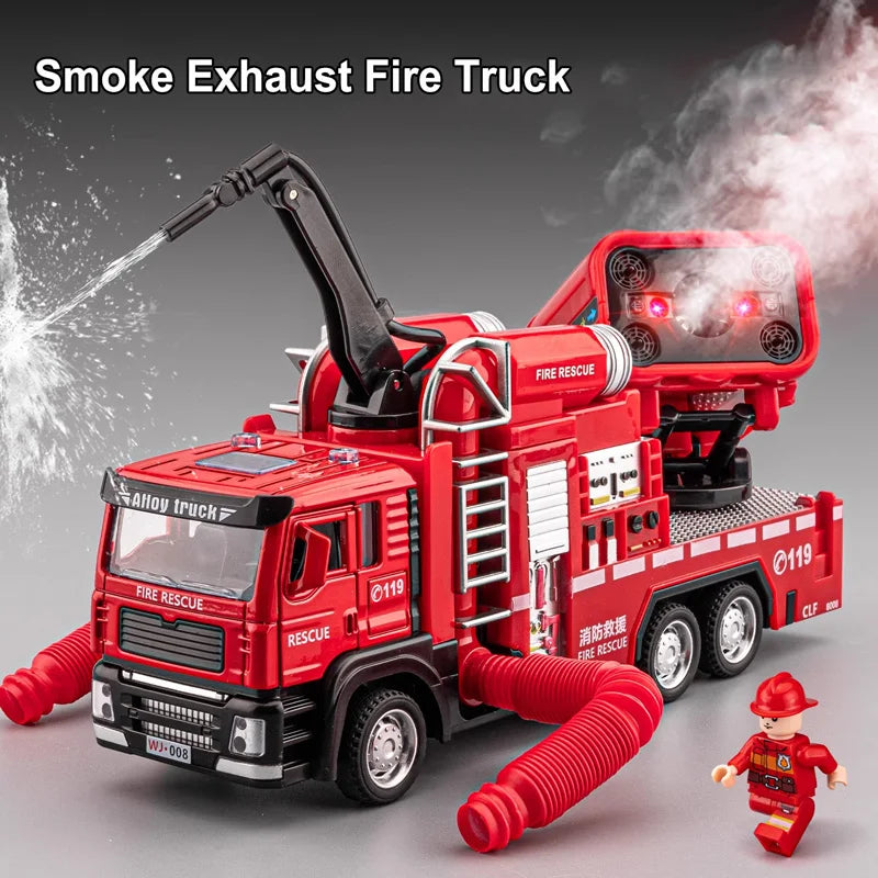 New Smoke Exhaust Fire Truck Die-cast Light Music Alloy Fire Truck Model