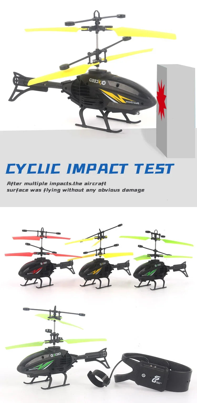 Helicopter with Lighting Rechargeable Mini RC Drone | Watch Wrist Hand Controlled Induction Aircraft Impact Resistant