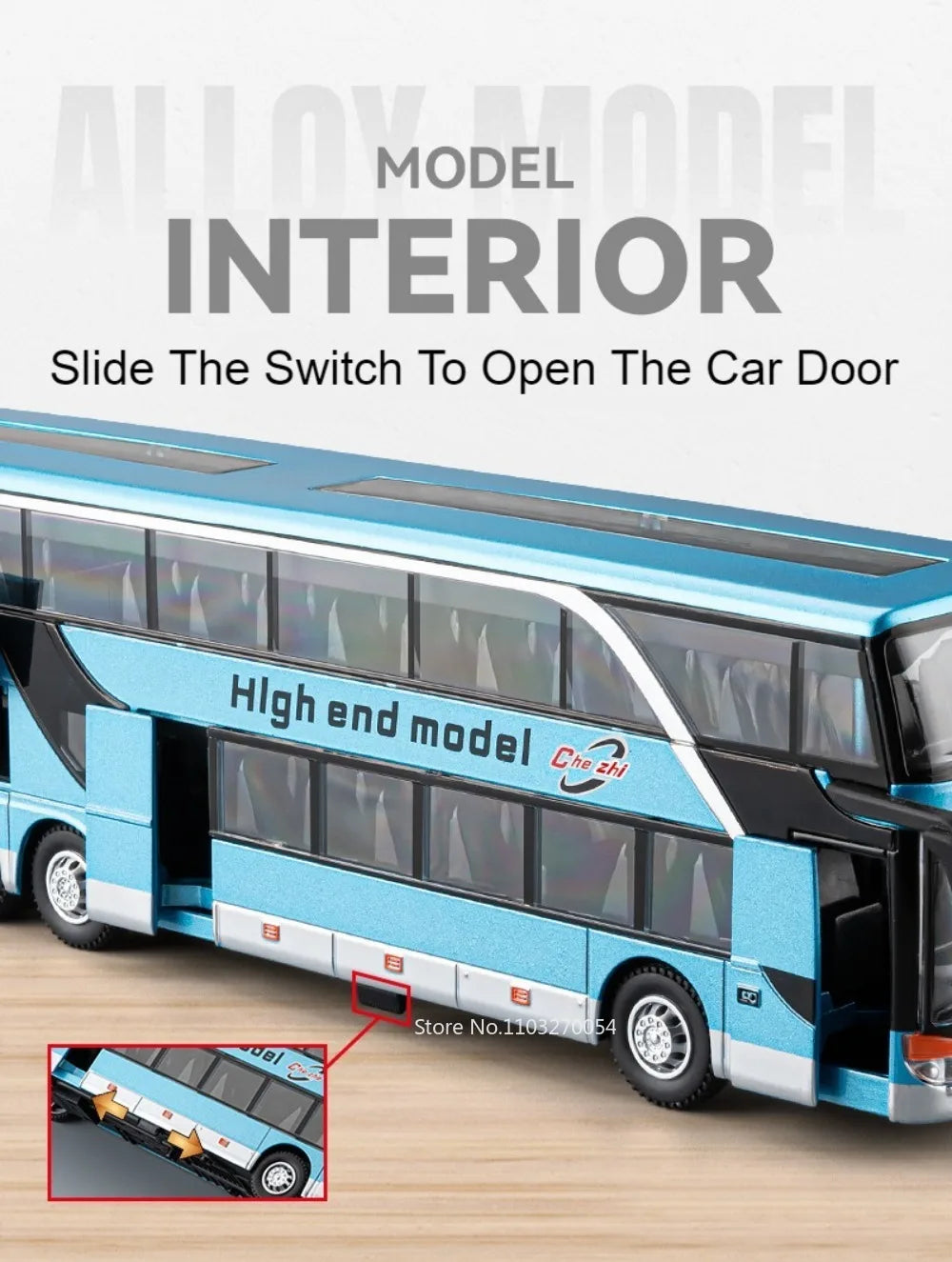 Business Single Decker Bus Alloy Models Doors Opened with Sound Light Pull Back Bus