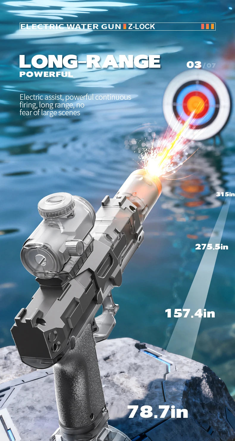 Simulated Firing and Recoil Electric Water Gun Toys Children Automatic Sensor Lights Water Pistol Kids Toy