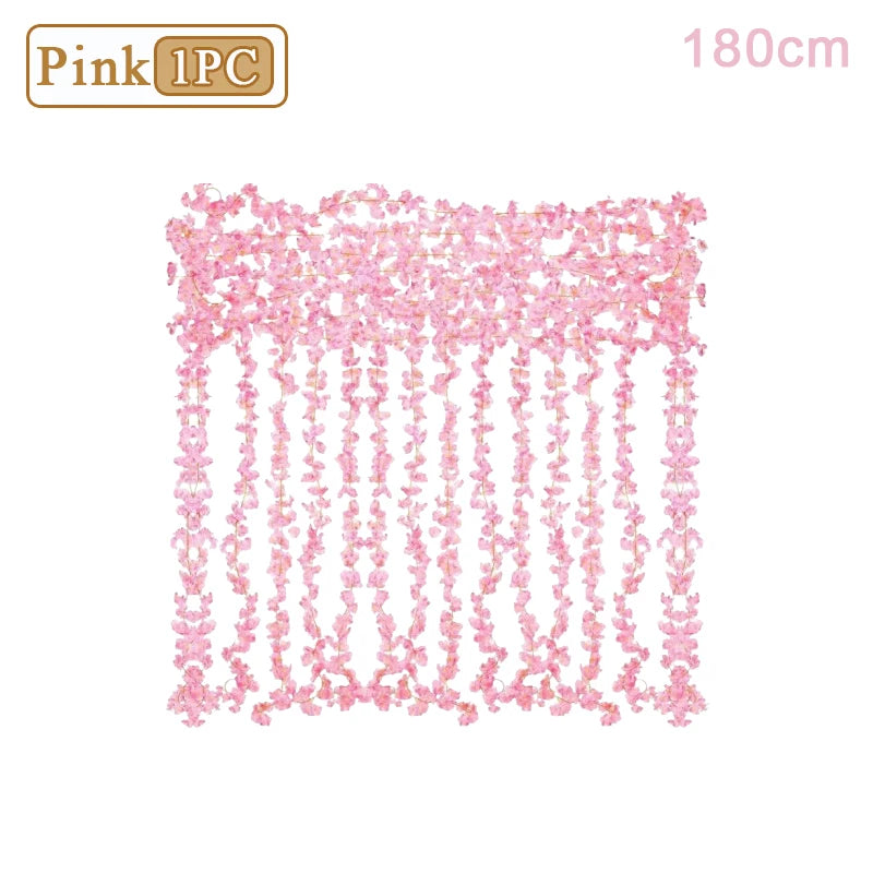 1-10PCS 180m Artificial Cherry Blossom Garland Fake Flower Vine Wall Decoration Wedding Party