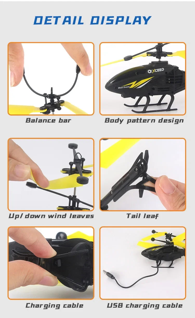 Helicopter with Lighting Rechargeable Mini RC Drone | Watch Wrist Hand Controlled Induction Aircraft Impact Resistant