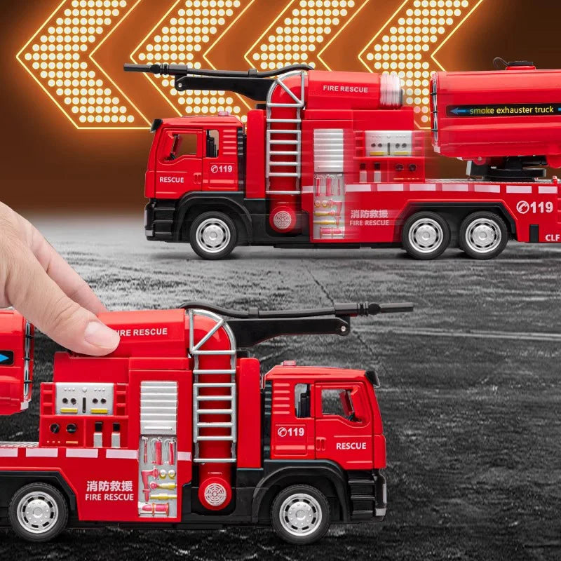 New Smoke Exhaust Fire Truck Die-cast Light Music Alloy Fire Truck Model