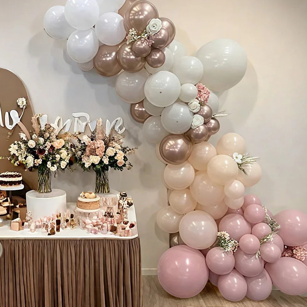 32/52/62pcs Macaron Pink Retro Sand White Champagne Golden Balloons Set For Birthday,Party,Wedding