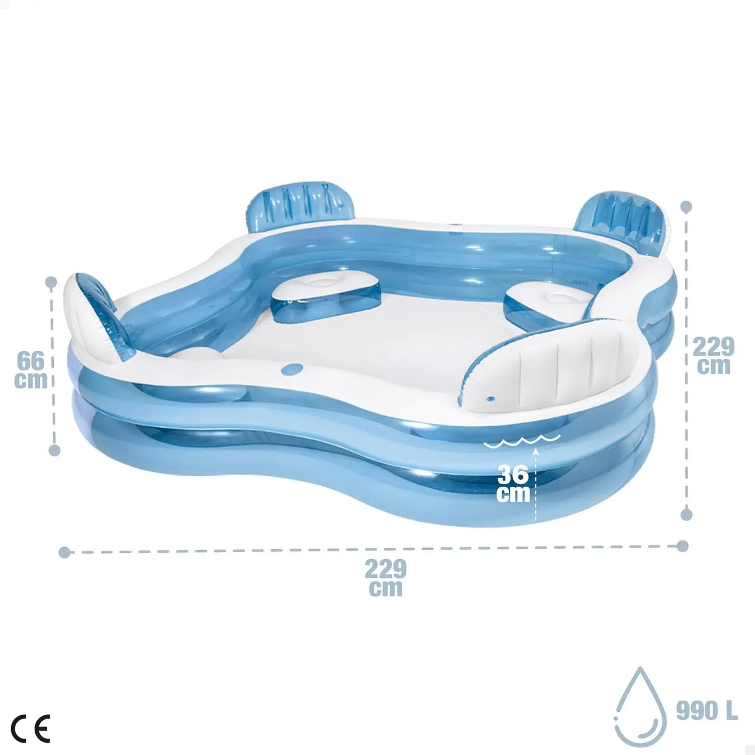 Swimming Pool 90 X 90 X 26 for Ages 3+ Swim Center Family Lounge Durable PVC Material Blue Color Easy Setup and Storage