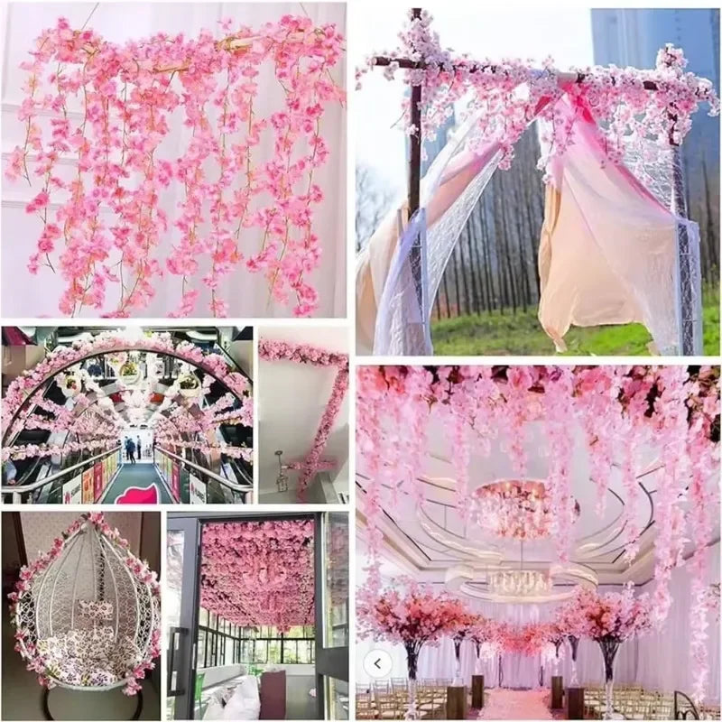 1-10PCS 180m Artificial Cherry Blossom Garland Fake Flower Vine Wall Decoration Wedding Party