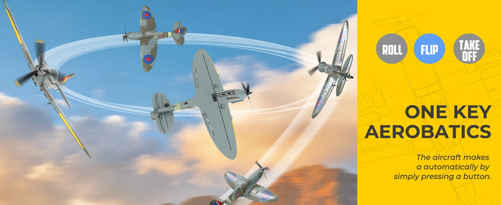 VOLANTEXRC Spitfire RC Plane - 4CH with Gyro, 3 Modes, 2 Batteries, 656ft Range