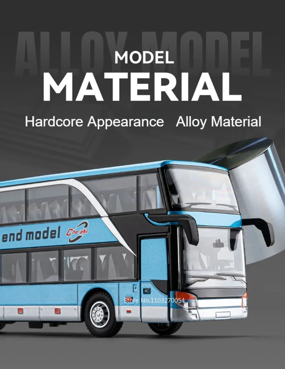 Business Single Decker Bus Alloy Models Doors Opened with Sound Light Pull Back Bus