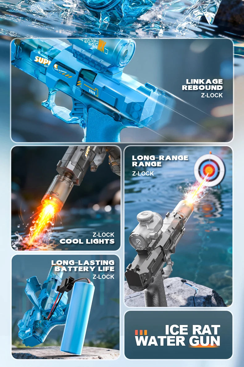 Simulated Firing and Recoil Electric Water Gun Toys Children Automatic Sensor Lights Water Pistol Kids Toy