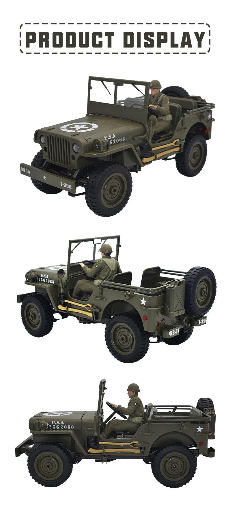 JJRC C8815 RC Car 1941 JEEP WILLYS 2.4G 4WD RTR Military Truck Off-Road Vehicle