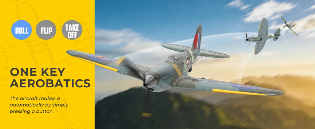 VOLANTEXRC Spitfire RC Plane - 4CH with Gyro, 3 Modes, 2 Batteries, 656ft Range