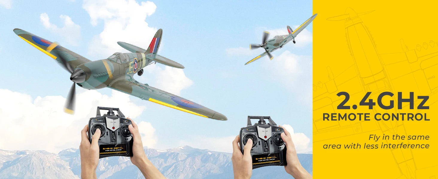 VOLANTEXRC Spitfire RC Plane - 4CH with Gyro, 3 Modes, 2 Batteries, 656ft Range