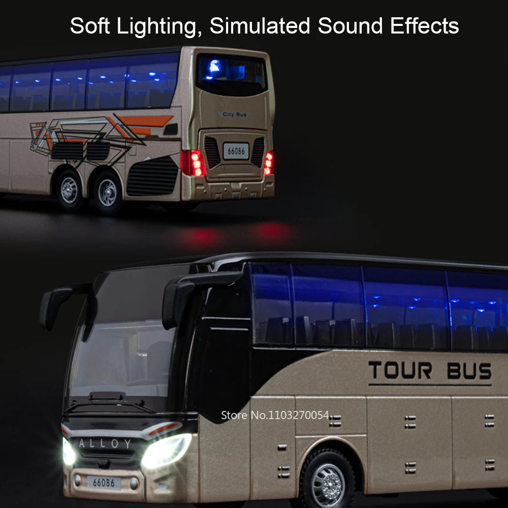 Business Single Decker Bus Alloy Models Doors Opened with Sound Light Pull Back Bus