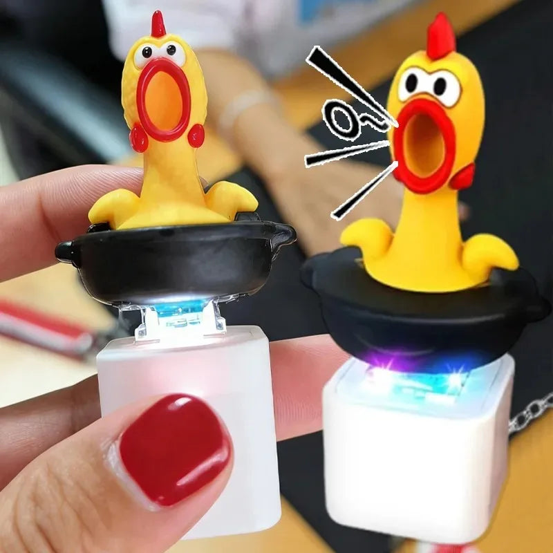 2PCS Funny Screaming Chicken Keychain Sound Light Press Button