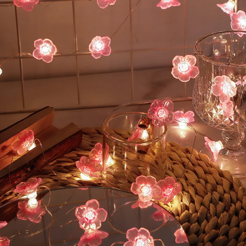 Cherry Blossom String Light Garland Artificial Flower for Christmas Wedding Party Bedroom Decoration