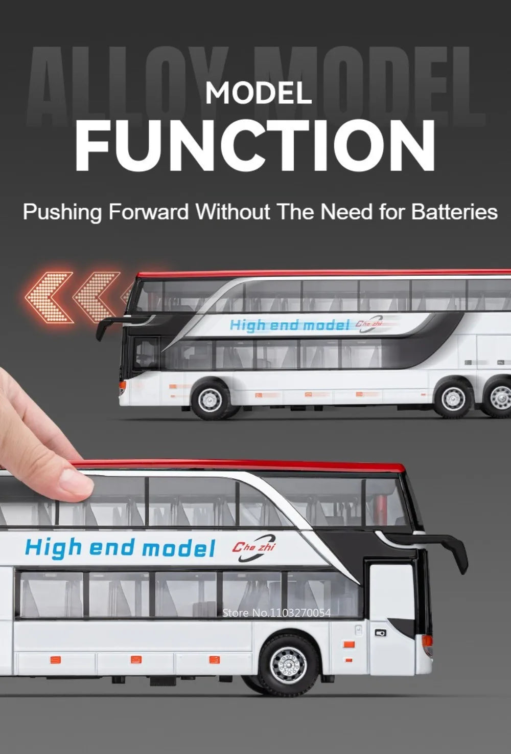 Business Single Decker Bus Alloy Models Doors Opened with Sound Light Pull Back Bus