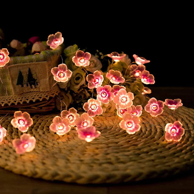 Cherry Blossom String Light Garland Artificial Flower for Christmas Wedding Party Bedroom Decoration
