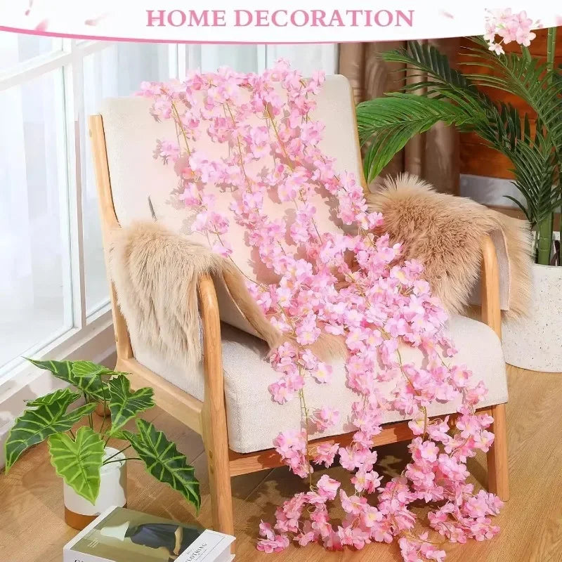 1-10PCS 180m Artificial Cherry Blossom Garland Fake Flower Vine Wall Decoration Wedding Party