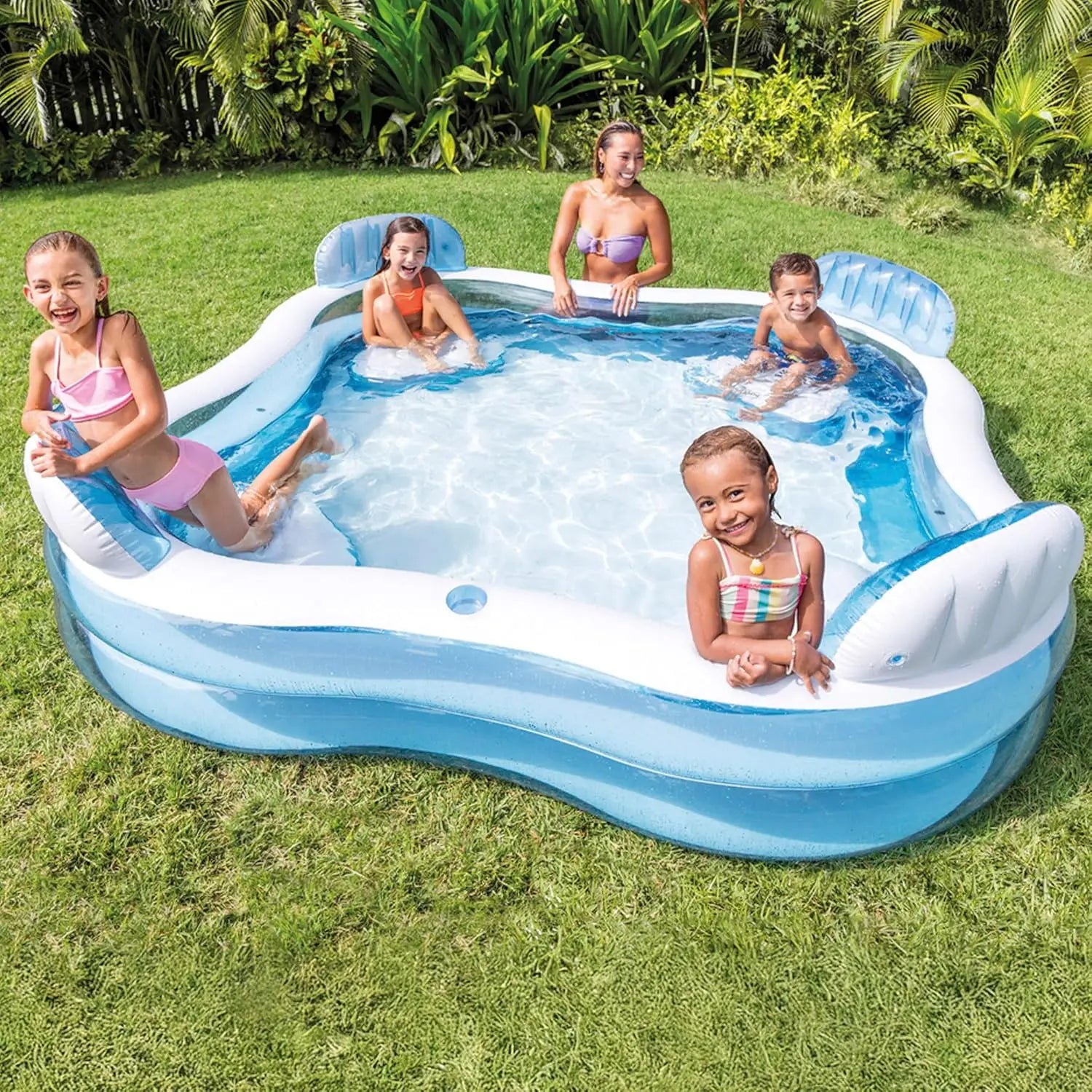 Swimming Pool 90 X 90 X 26 for Ages 3+ Swim Center Family Lounge Durable PVC Material Blue Color Easy Setup and Storage
