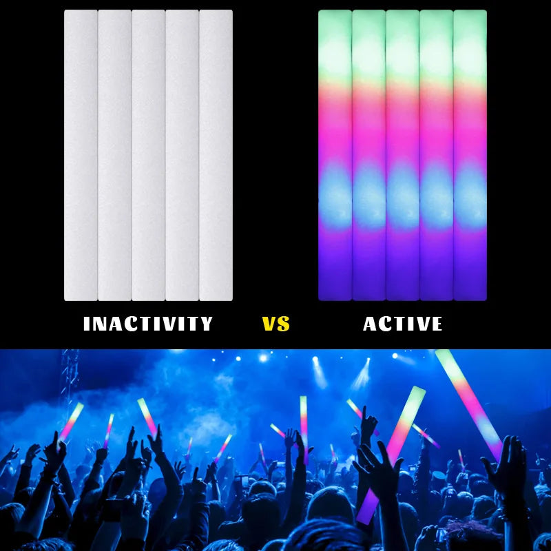 12/15/30/60Pcs Glow Sticks Bulk Colorful RGB LED Glow Foam Stick Cheer Tube Dark Light for Xmas Birthday Wedding Party Supplies