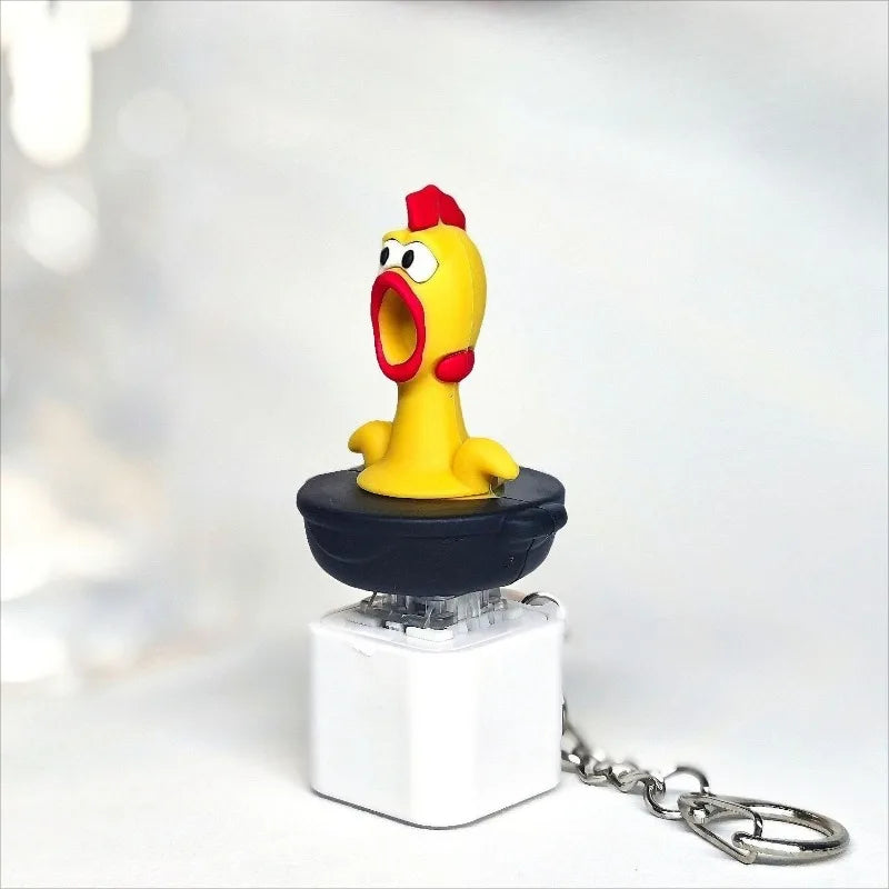 2PCS Funny Screaming Chicken Keychain Sound Light Press Button