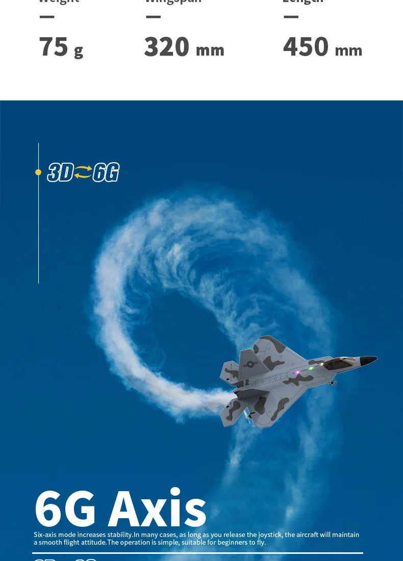 F22S 2.4G 4CH 3D6G RC Airplane Raptor F22 Warplane 2026