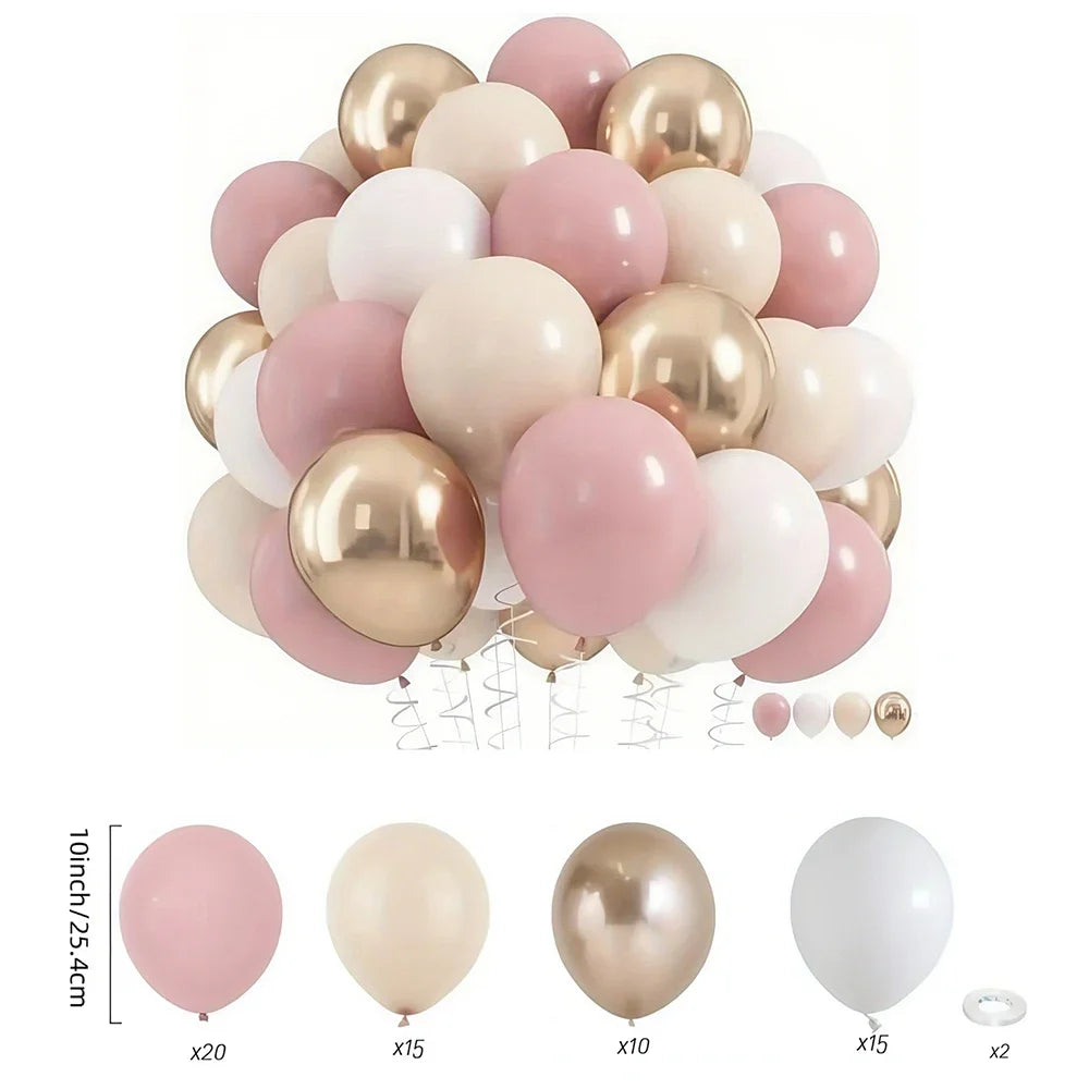 32/52/62pcs Macaron Pink Retro Sand White Champagne Golden Balloons Set For Birthday,Party,Wedding
