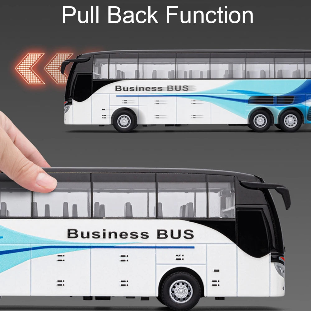 Business Single Decker Bus Alloy Models Doors Opened with Sound Light Pull Back Bus