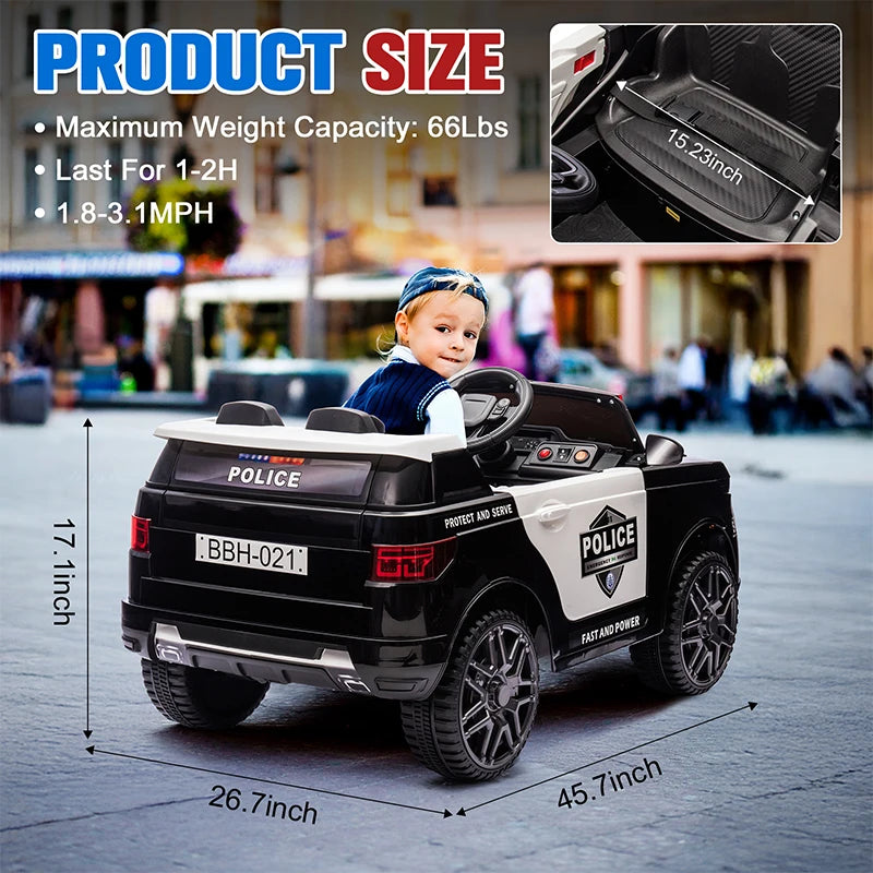 Kids Ride On Police Car 12V Battery Powered Electric Vehicle Power Wheel Ride