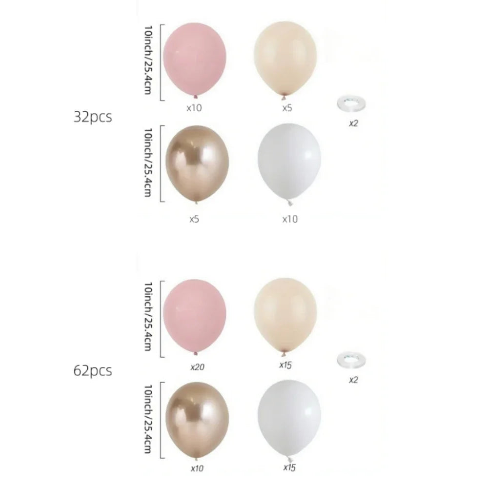 32/52/62pcs Macaron Pink Retro Sand White Champagne Golden Balloons Set For Birthday,Party,Wedding