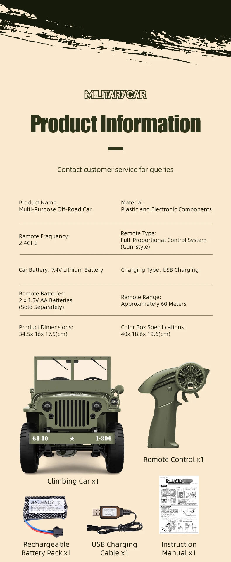 JJRC C8815 RC Car 1941 JEEP WILLYS 2.4G 4WD RTR Military Truck Off-Road Vehicle