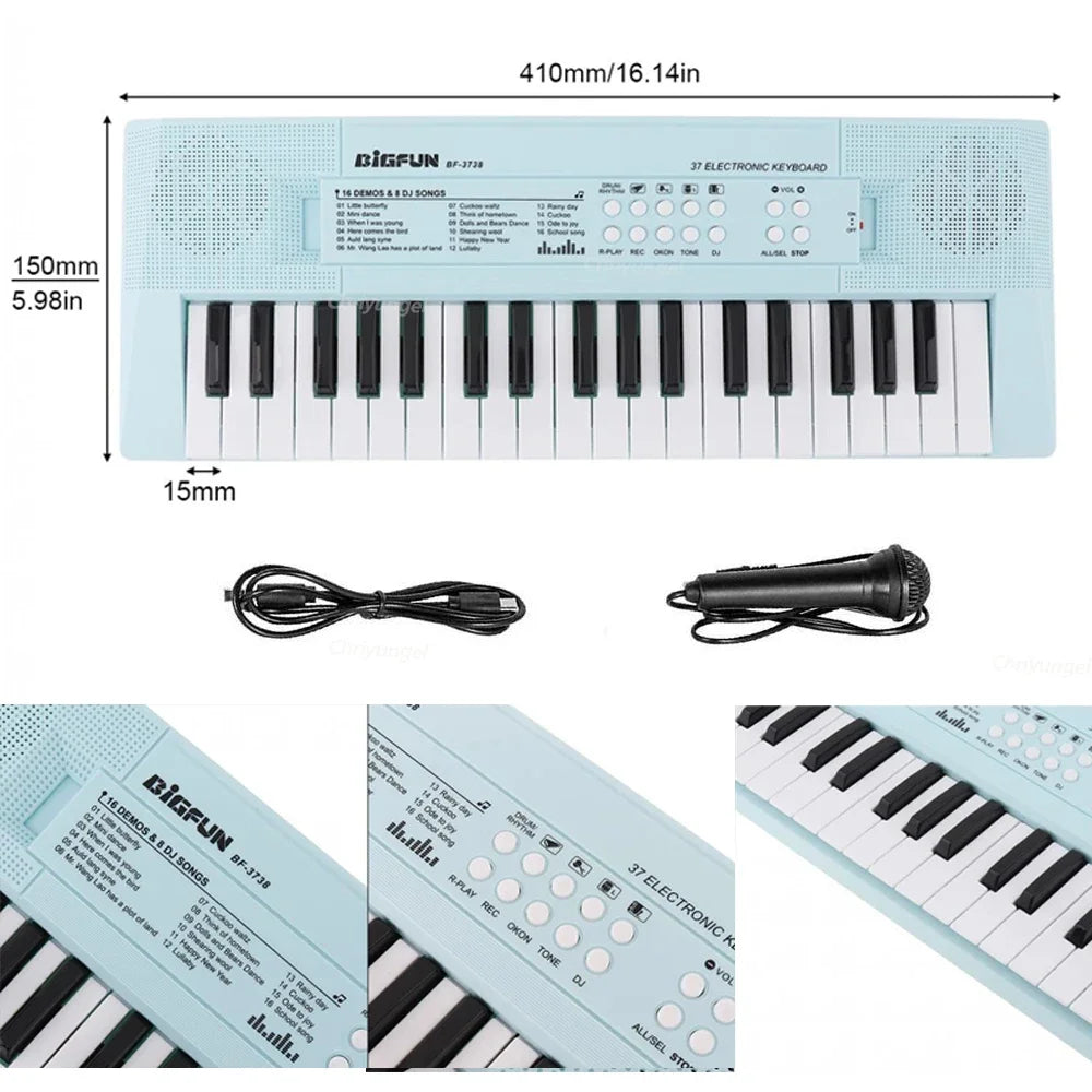 37 Keys Electronic Piano Keyboards with Microphone Rechargeable Education Toys Musical Instrument