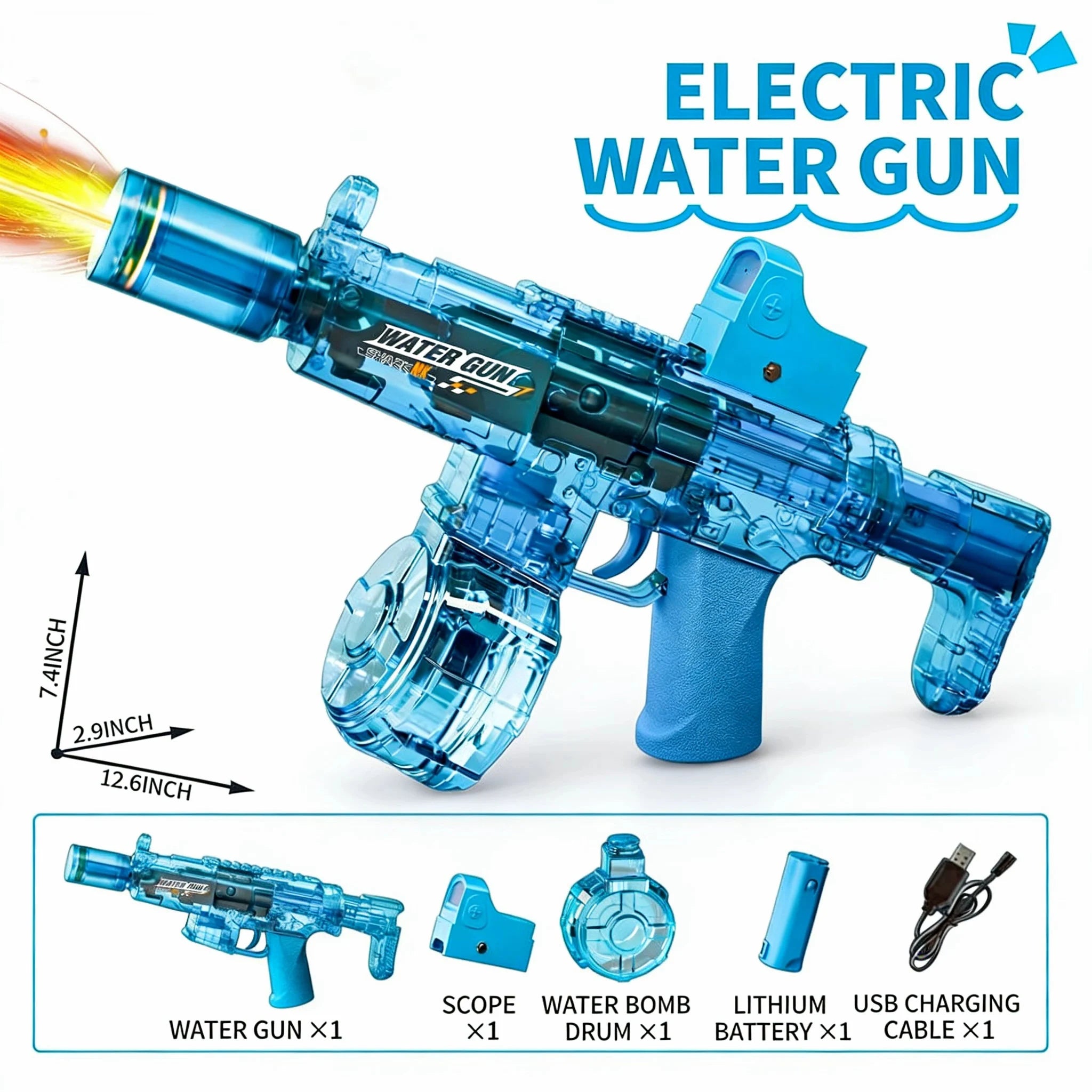 Simulated Firing and Recoil Electric Water Gun Toys Children Automatic Sensor Lights Water Pistol Kids Toy