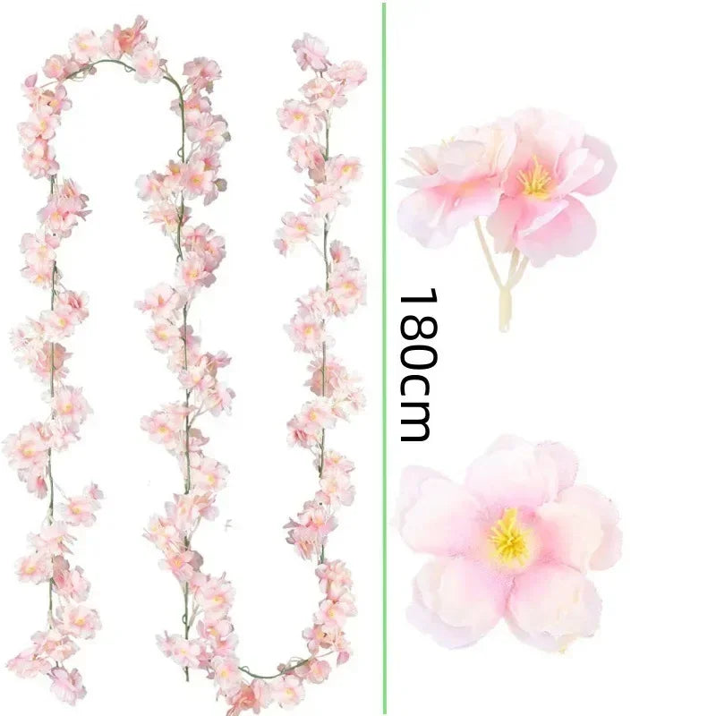1-10PCS 180m Artificial Cherry Blossom Garland Fake Flower Vine Wall Decoration Wedding Party
