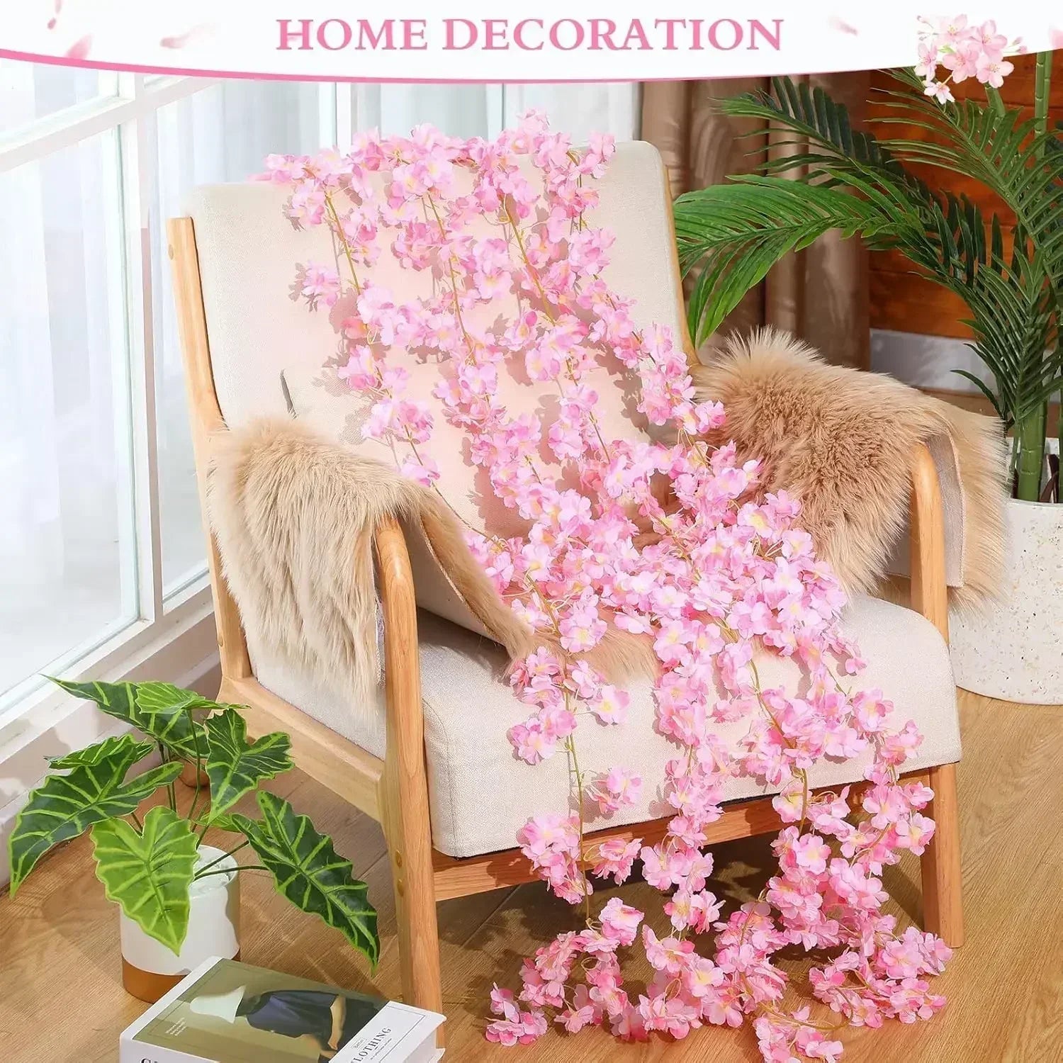 1-10PCS 180m Artificial Cherry Blossom Garland Fake Flower Vine Wall Decoration Wedding Party