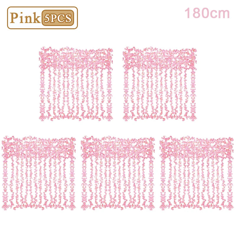1-10PCS 180m Artificial Cherry Blossom Garland Fake Flower Vine Wall Decoration Wedding Party