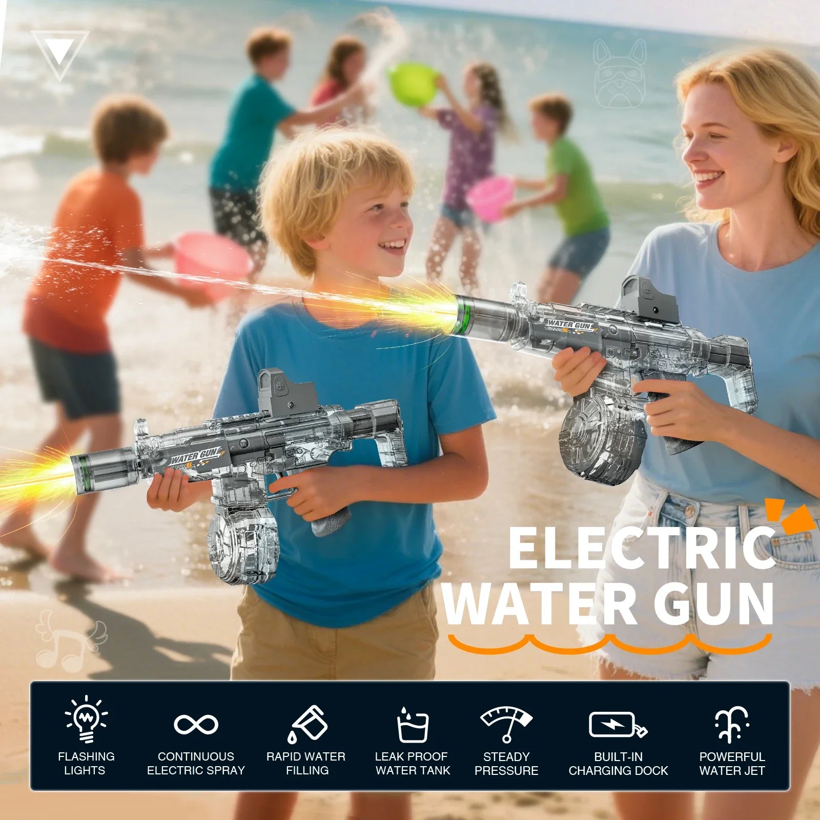 Simulated Firing and Recoil Electric Water Gun Toys Children Automatic Sensor Lights Water Pistol Kids Toy