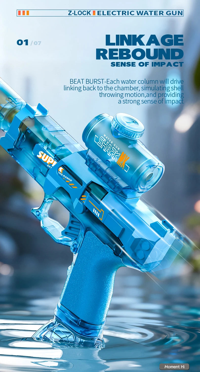 Simulated Firing and Recoil Electric Water Gun Toys Children Automatic Sensor Lights Water Pistol Kids Toy